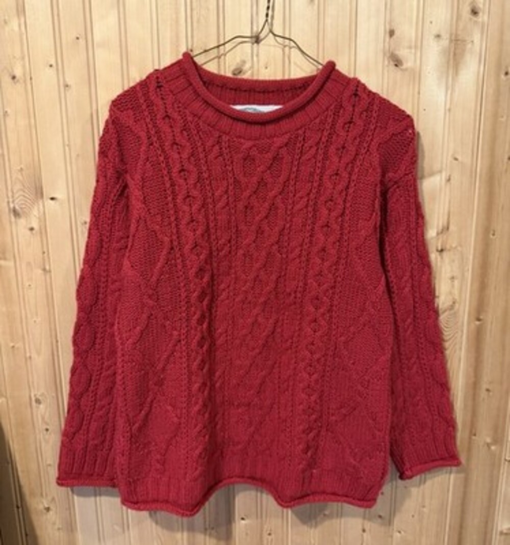 Aran Crafts Women's 100% Merino Wool Cable Knit Sweater Red Sz M